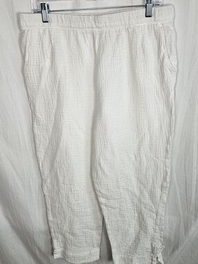 Womens White Cotton Gauze Relaxed Pants